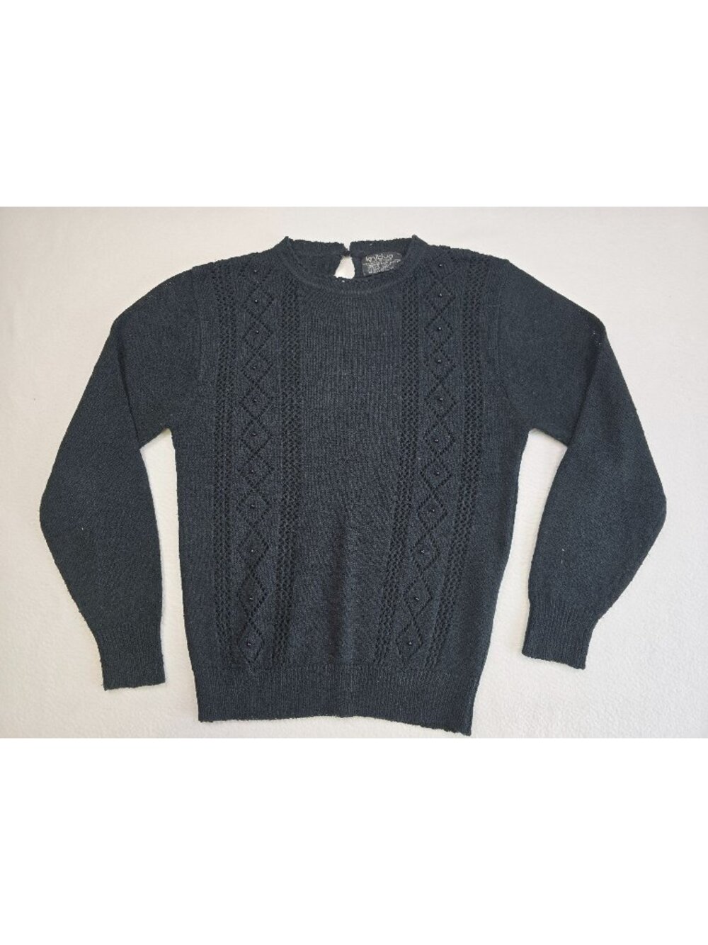 Vintage Knitivo Womens Medium Black Crochet Sweater Long Sleeve